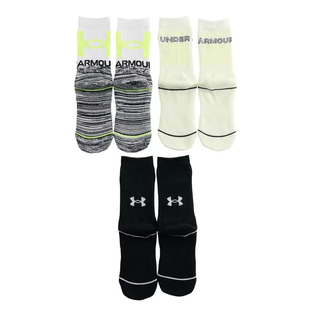 Under Armour UA Phenom Cushioned Crew Socks Youth 4Y - 8Y 3 Pack Yellow Boys New